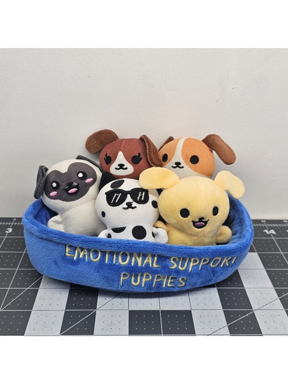 Emotional Support Puppies 5-Plush Set with Blue Basket by Relatable (What Do You